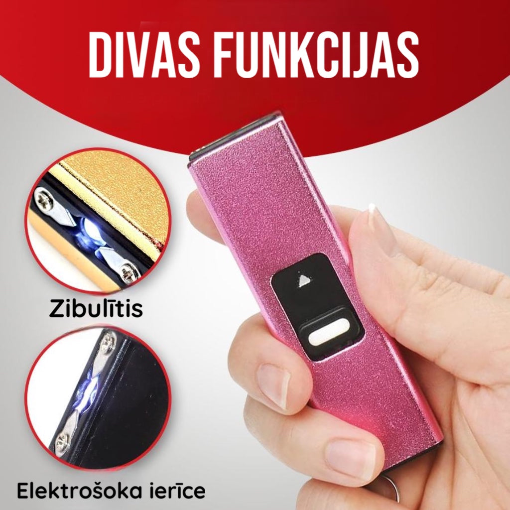 Jaudīgs mini elektrošoks pašaizsardzībai ar lukturīša funkciju