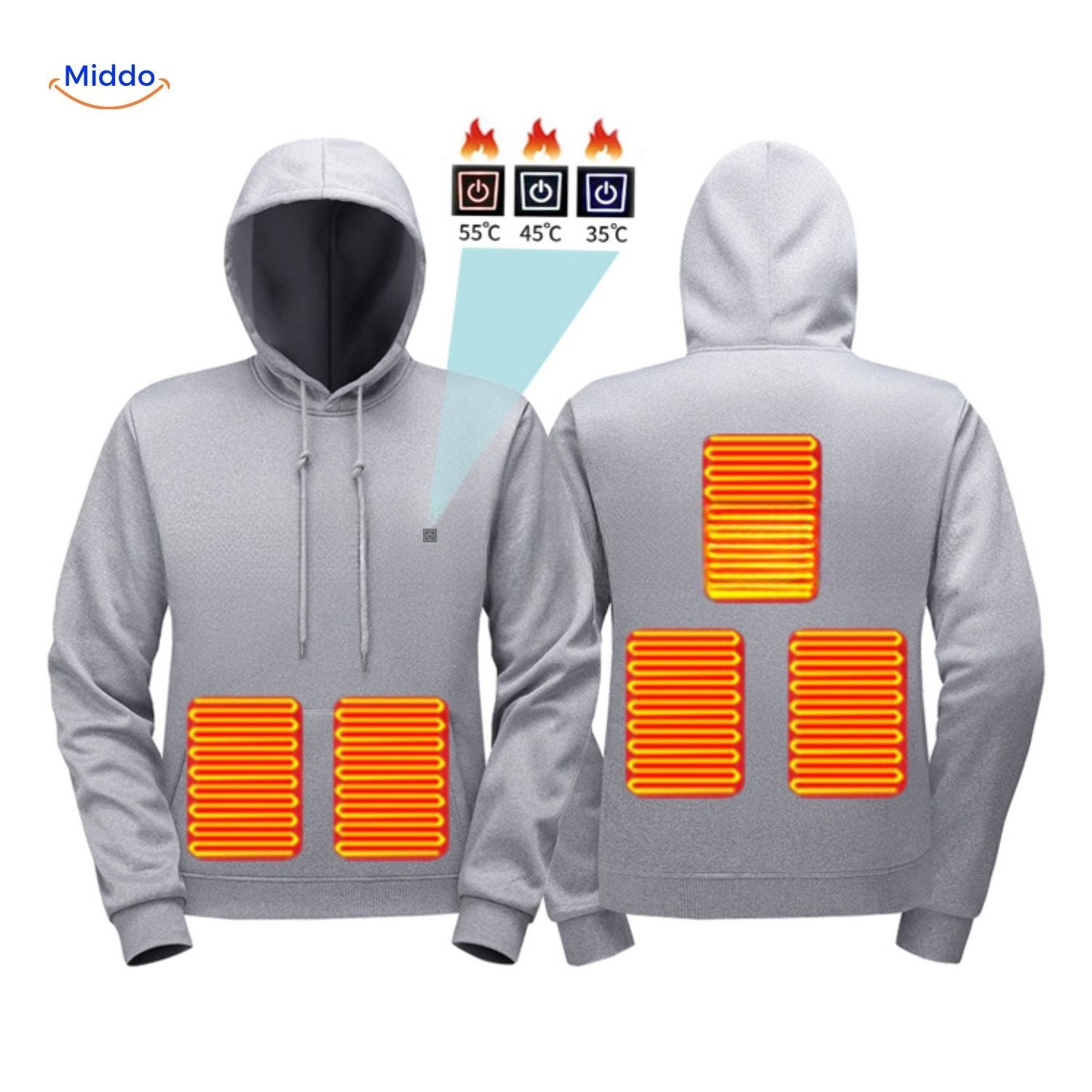 heatpro hoodie verstelbare temperatuur met verwarmde panelen