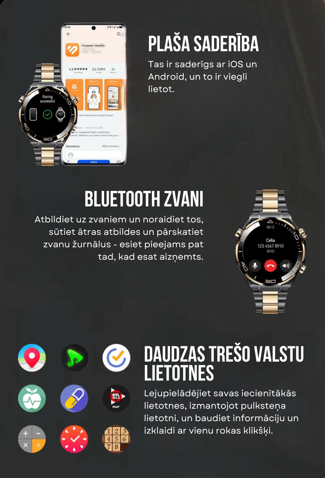 Viedais sporta pulkstenis ar Bluetooth funkciju 🔥